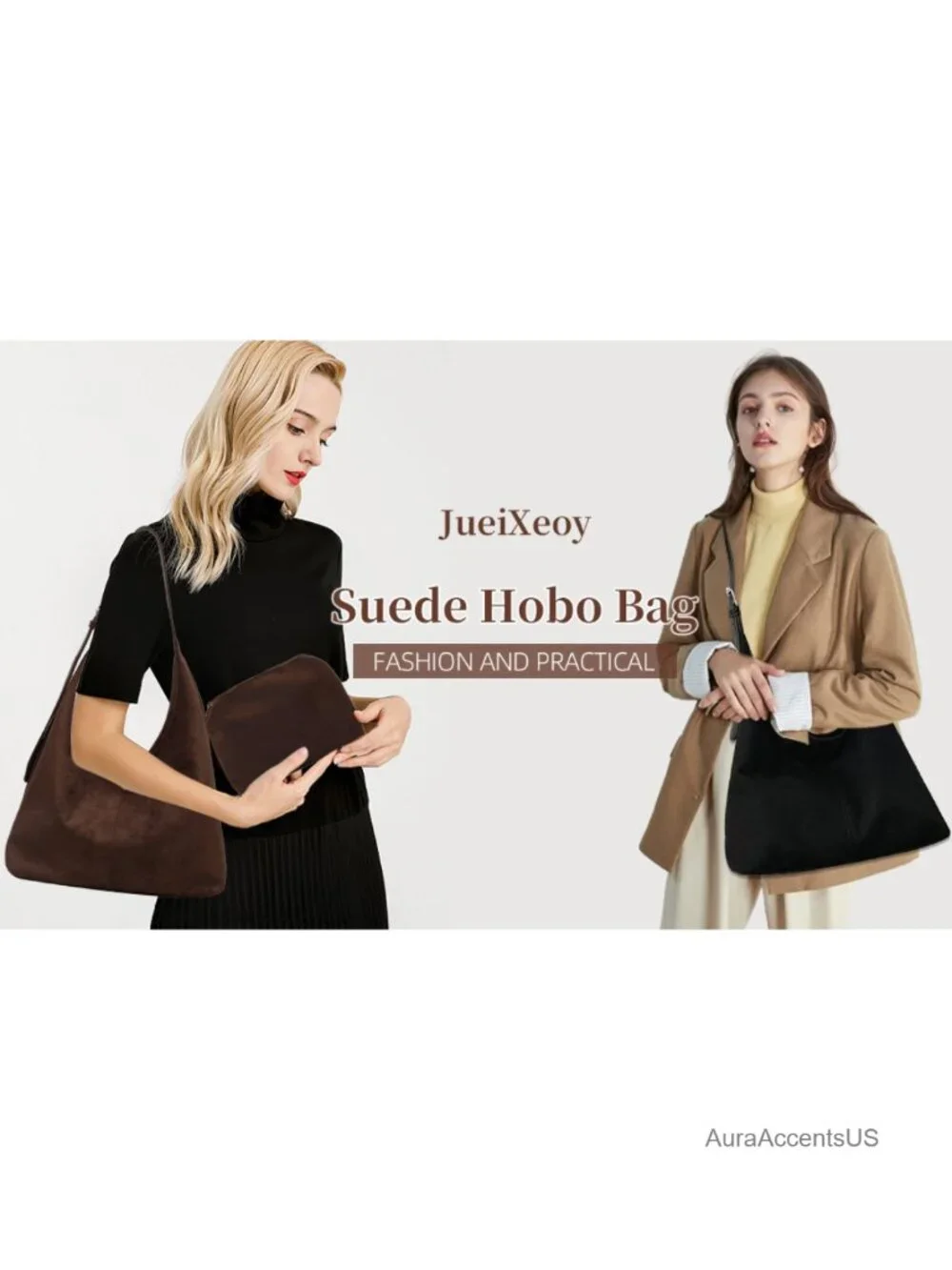 Faux Suede Hobo Bag with Detachable Small Purse, Slouchy Shoulder Crossbody Tote